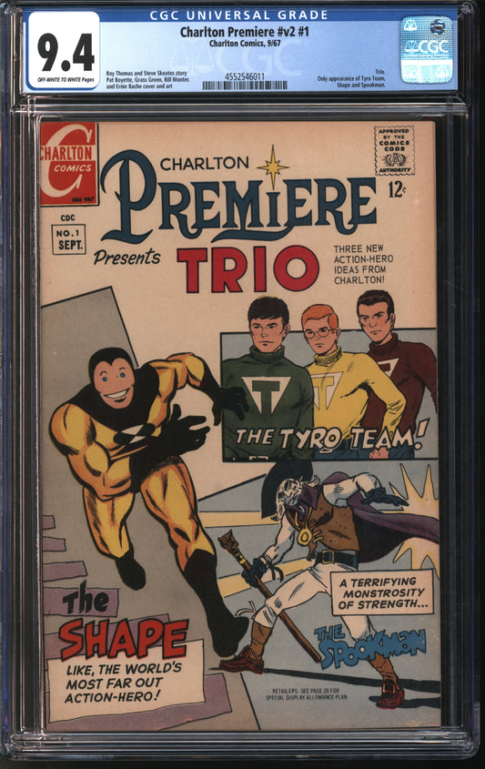 Charlton Premiere #1 9/67 CGC 9.4 Off-White White Pages