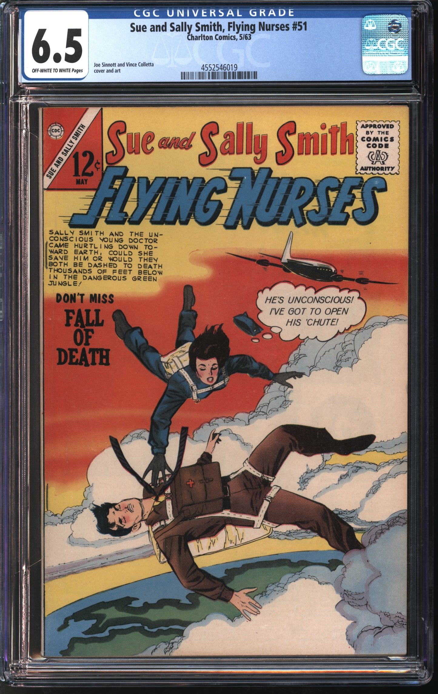 Charlton Comics Sue and Sally Smith, Flying Nurses #51 5/63 CGC 6.5 Off-White White Pages