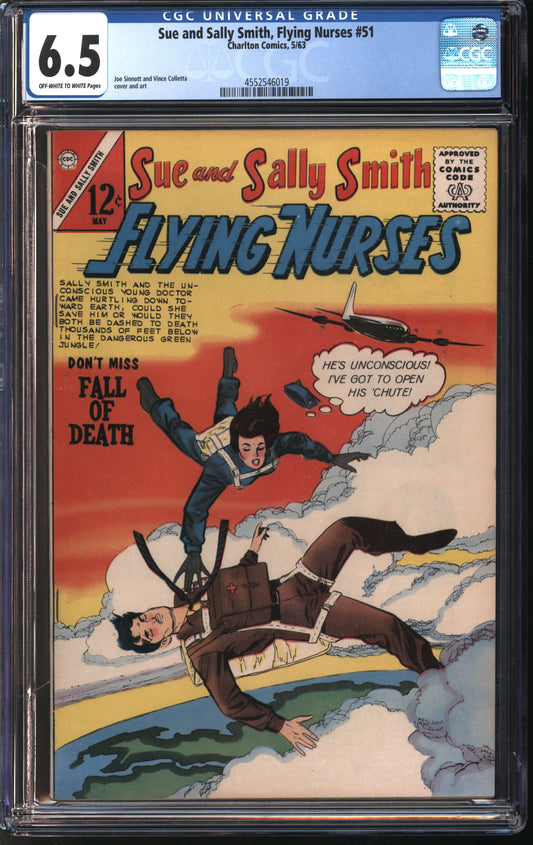 Charlton Comics Sue and Sally Smith, Flying Nurses #51 5/63 CGC 6.5 Off-White White Pages