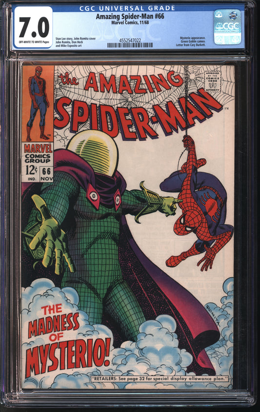 Marvel Comics Amazing Spider-Man #66 11/68 CGC 7.0 Off-White to White Pages