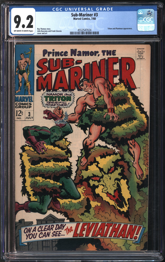 Marvel Comics Sub-Mariner #3 7/68 CGC 9.2 Off-White to White Pages