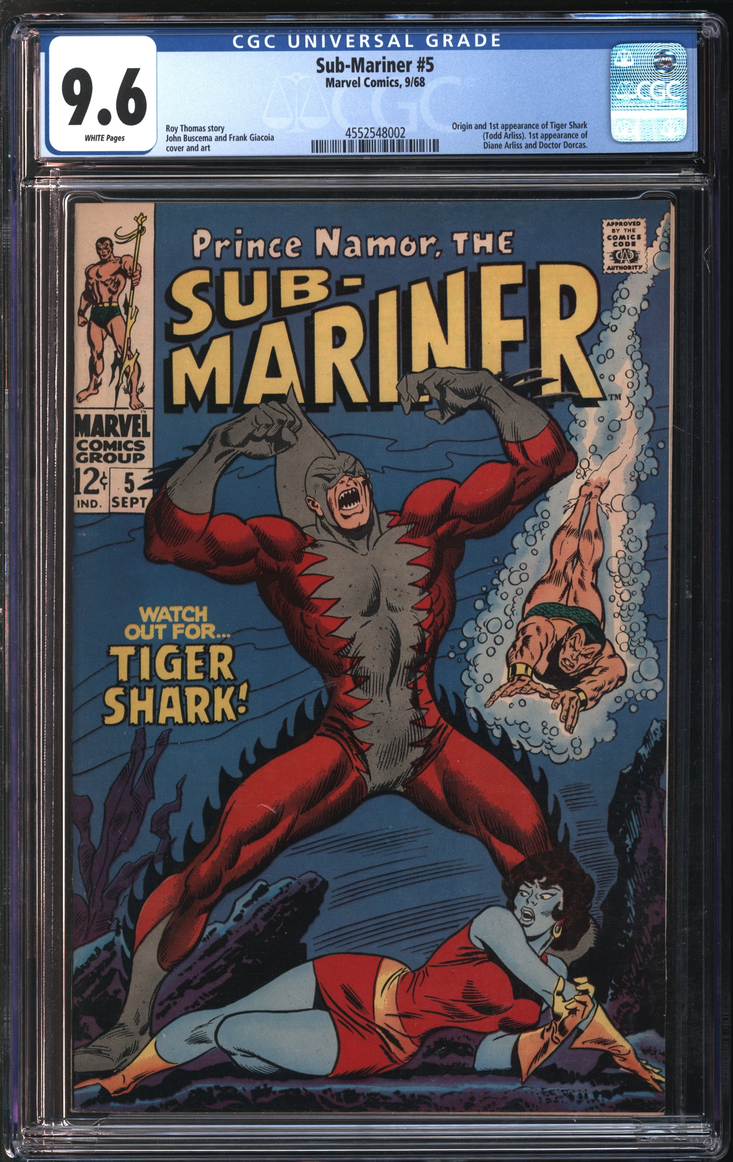 Marvel Comics Sub-Mariner #5 9/68 CGC 9.6 White Pages