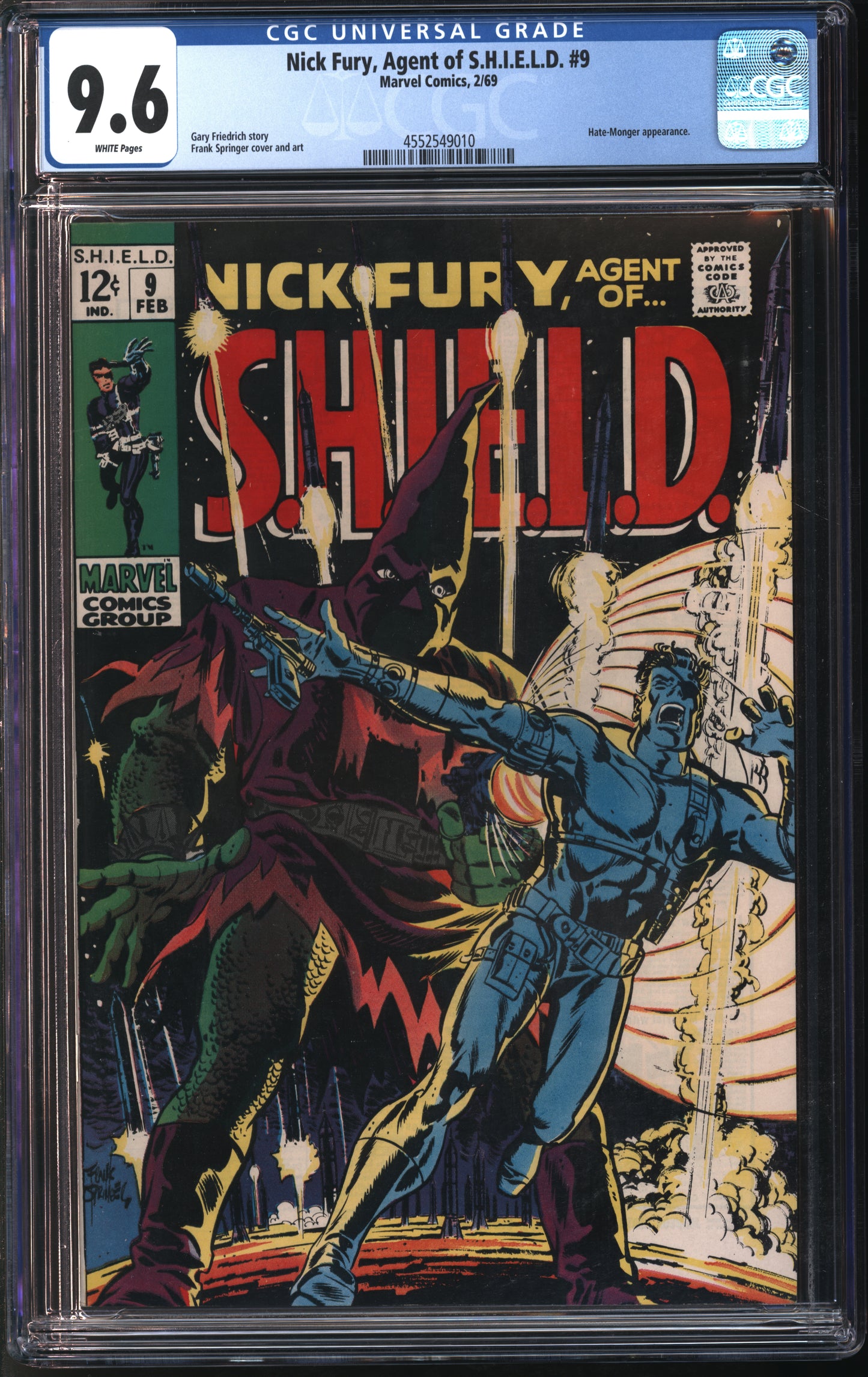 Marvel Comics Nick Fury, Agent of Shield #9 2/69 CGC 9.6 White Pages