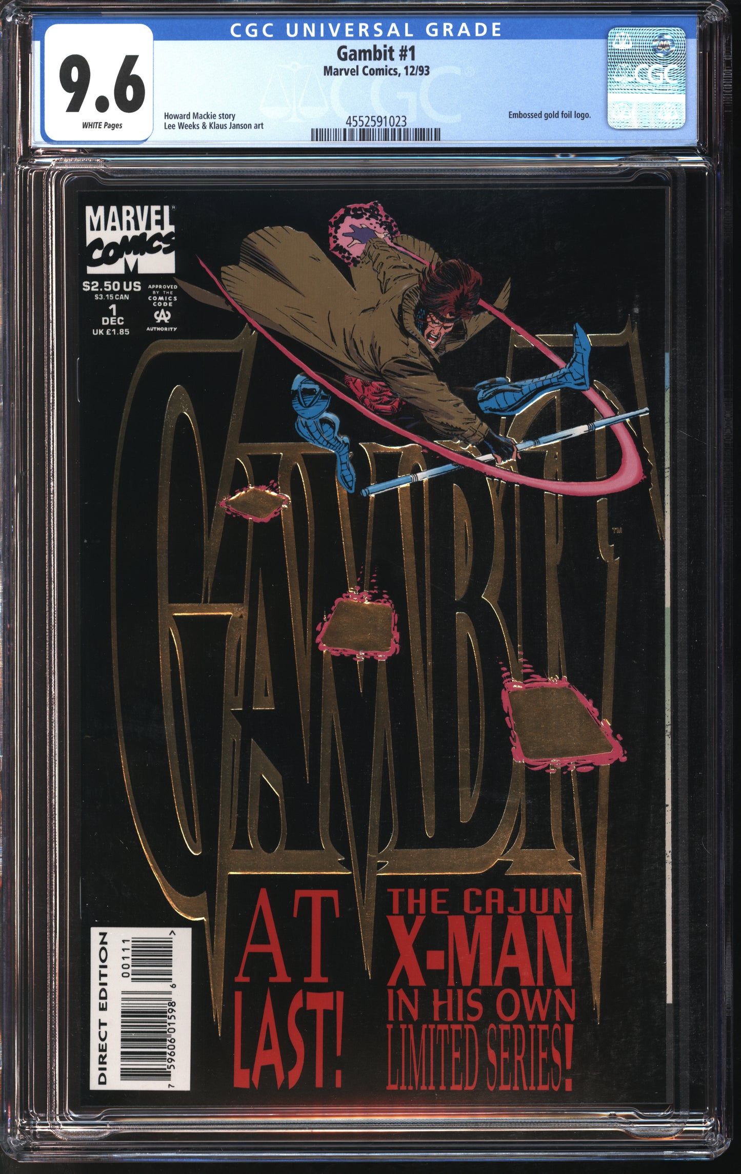Marvel Comics Gambit #1 GOLD FOIL 12/93 CGC 9.6 White Pages