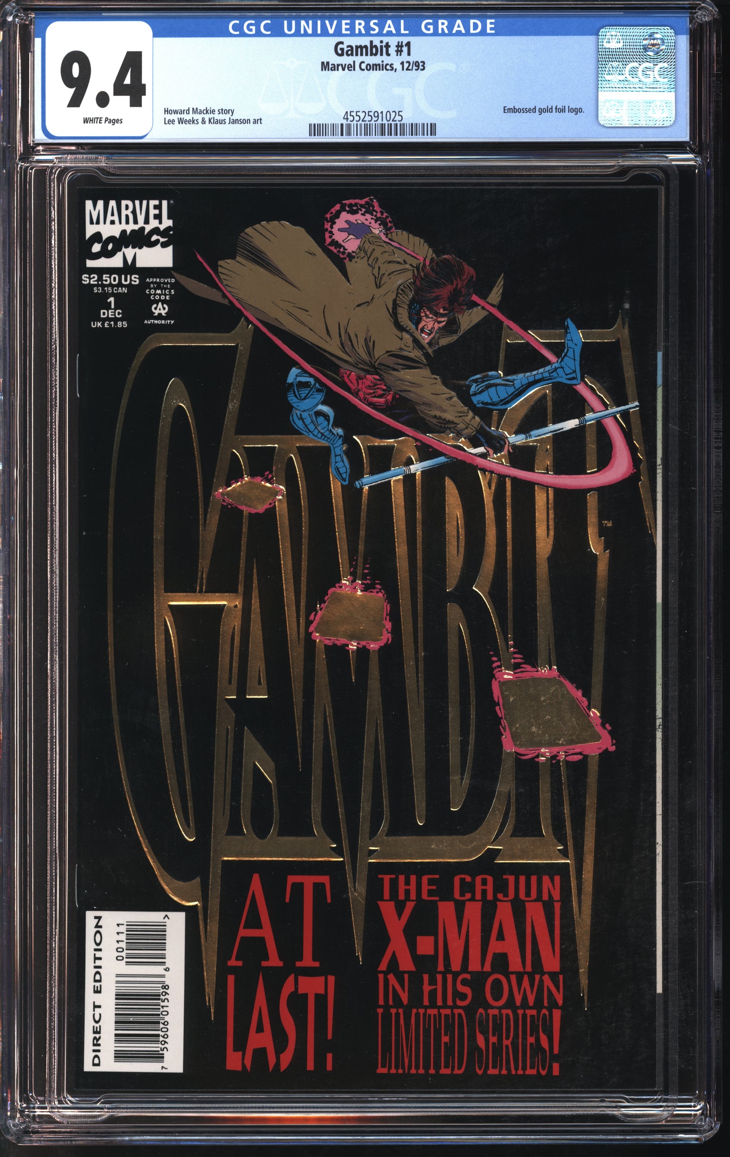 Marvel Comics Gambit #1 GOLD FOIL 12/93 CGC 9.4 White Pages