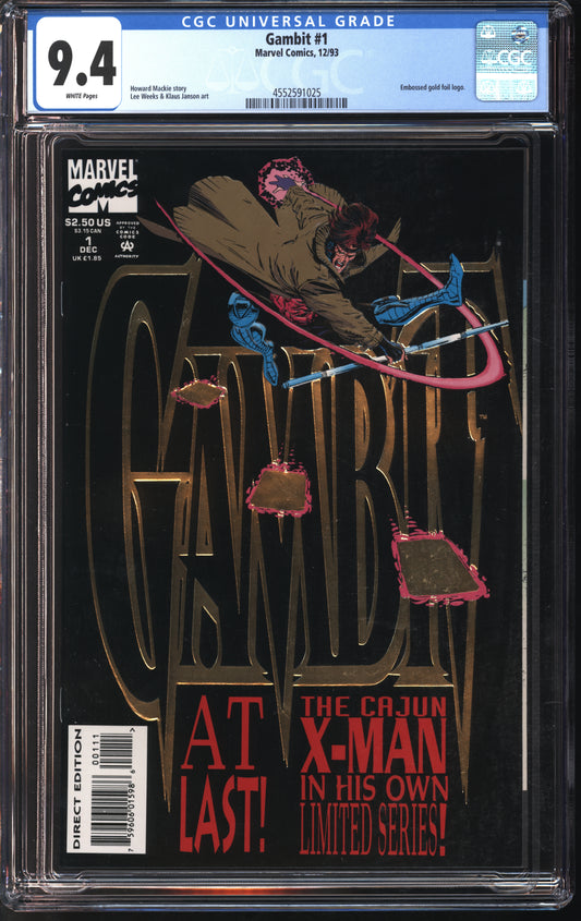 Marvel Comics Gambit #1 GOLD FOIL 12/93 CGC 9.4 White Pages