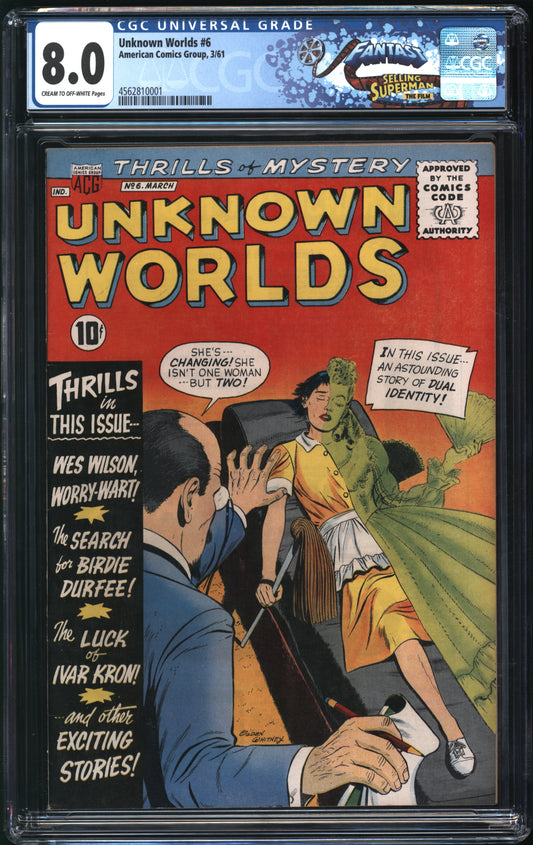 American Comics Group Unknown Worlds #6 3/61 FANTAST CGC 8.0 Off-White to White Pages