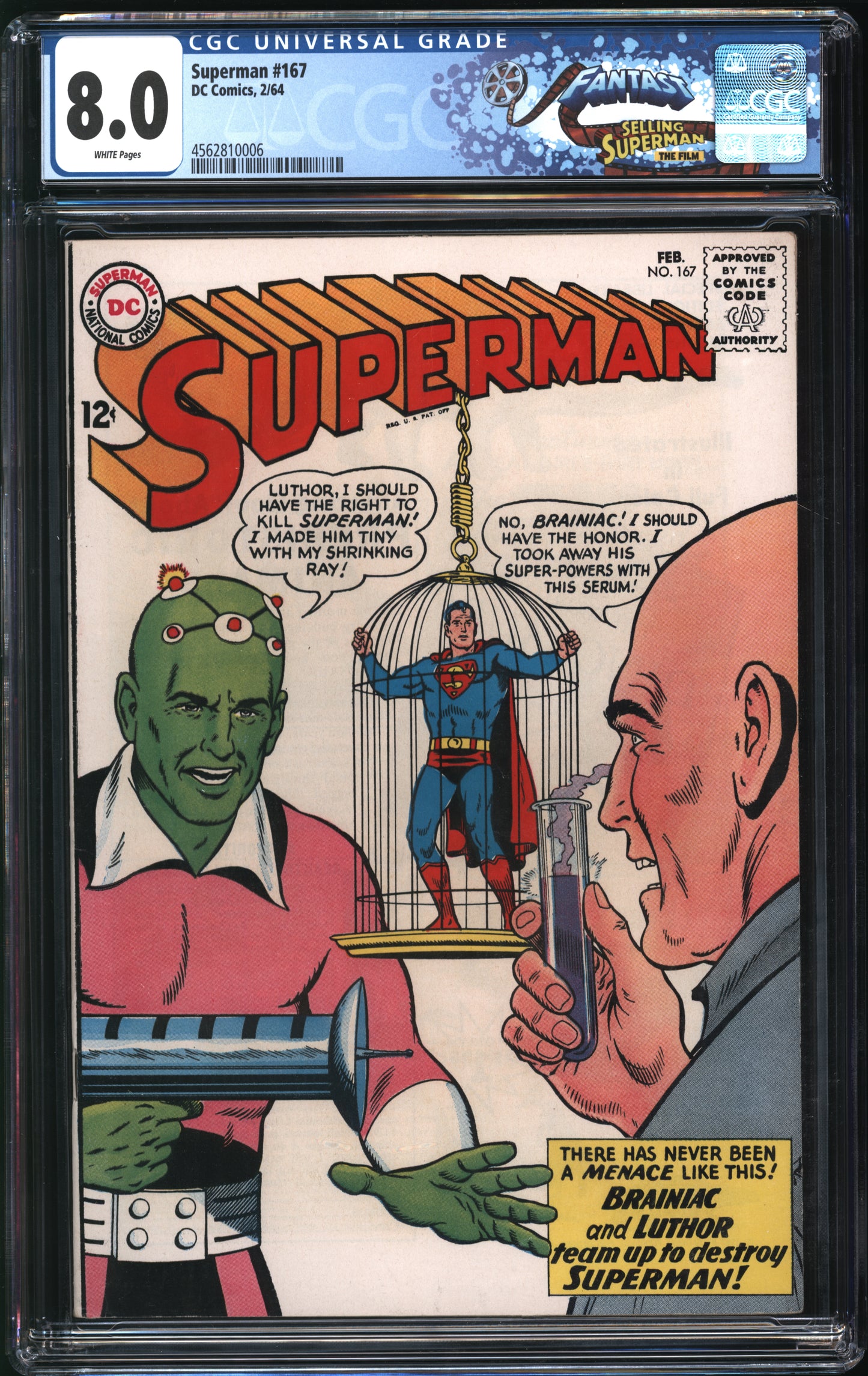 D.C. Comics Superman #167 2/64 CGC 8.0 White Pages