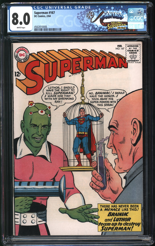 D.C. Comics Superman #167 2/64 CGC 8.0 White Pages