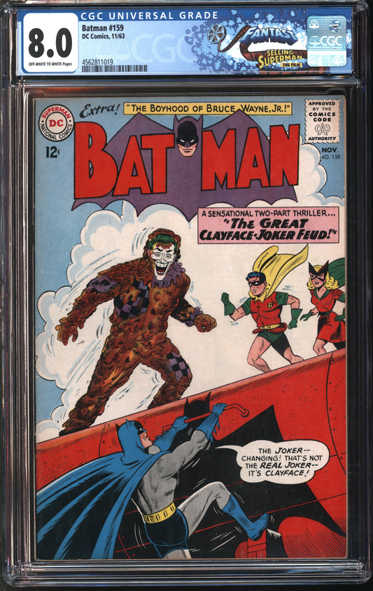 D.C. Comics Batman #159 11/63 FANTAST CGC 8.0 Off-White to White Pages