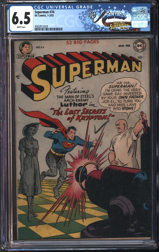 D.C. Comics Superman #74 1-2/52 FANTAST CGC 6.5 White Pages