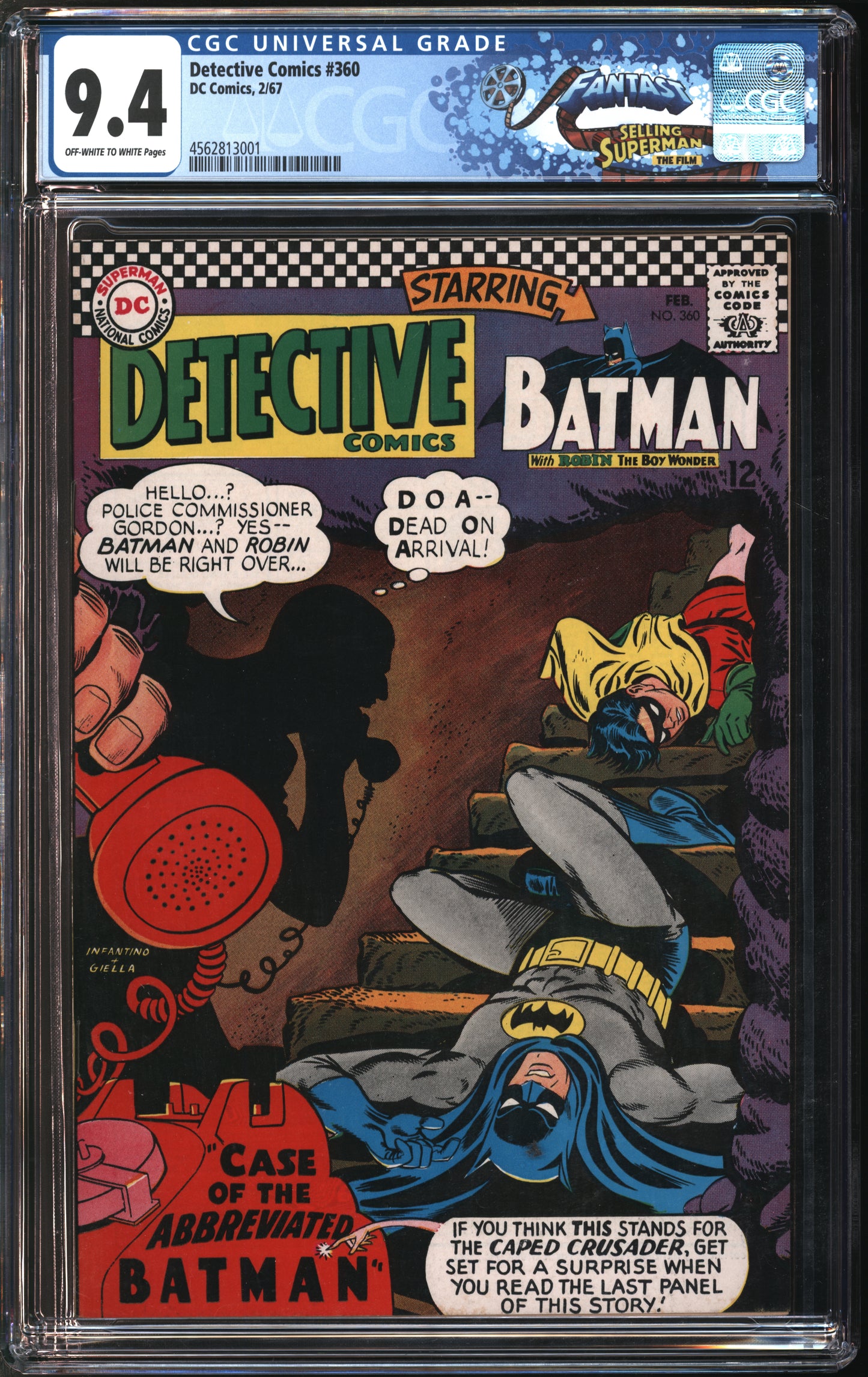 D.C. Comics Detective Comics #360 2/67 FANTAST CGC 9.4 Off-White to White Pages