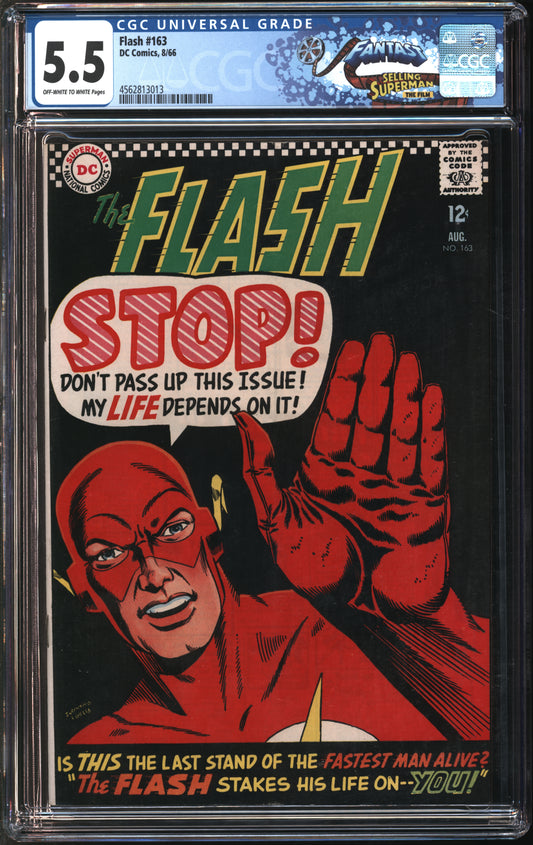 D.C. Comics Flash #163 8/66 FANTAST CGC 5.5 Off-White to White Pages
