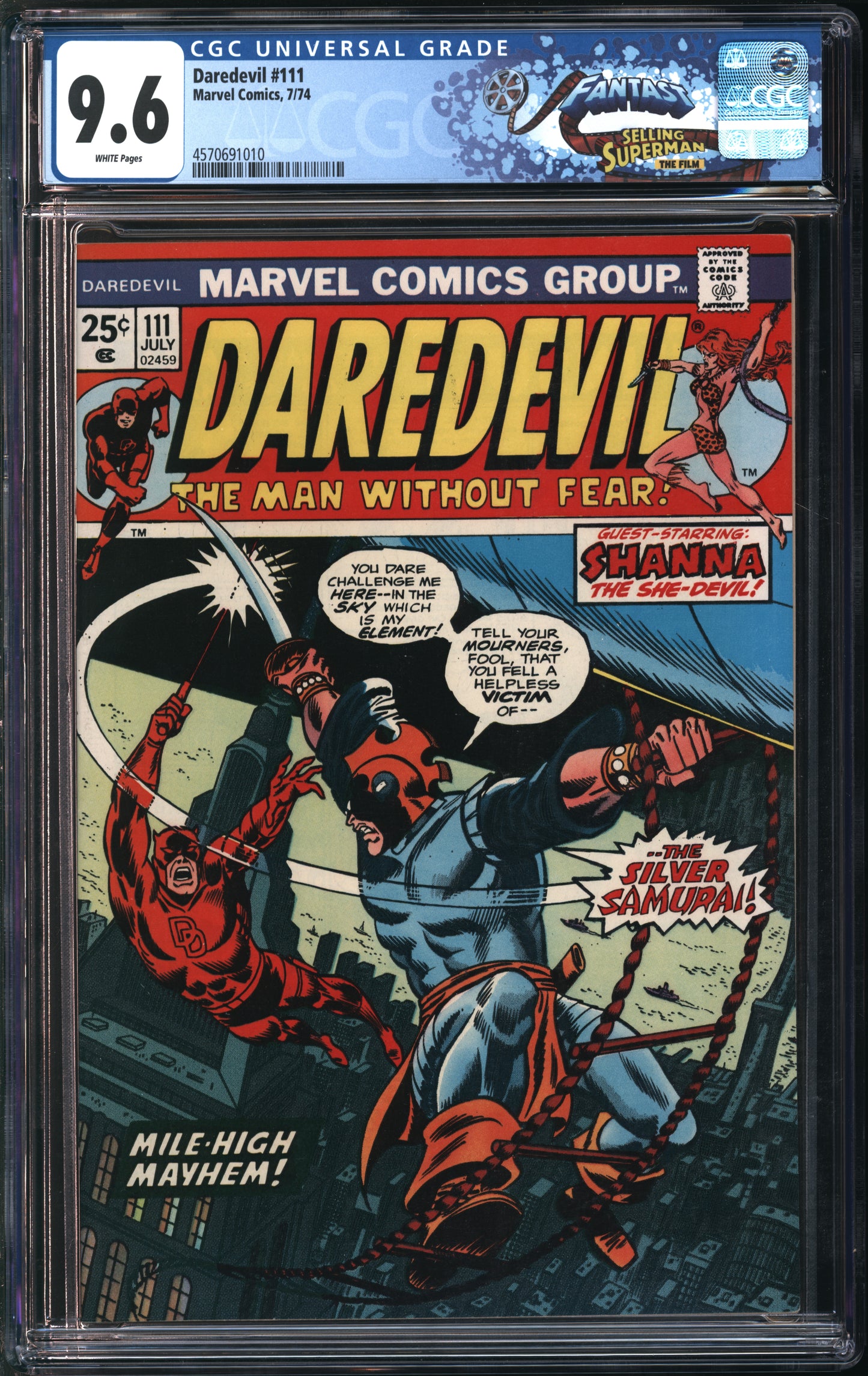 Marvel Comics Daredevil #111 7/74 FANTAST CGC 9.6 White Pages