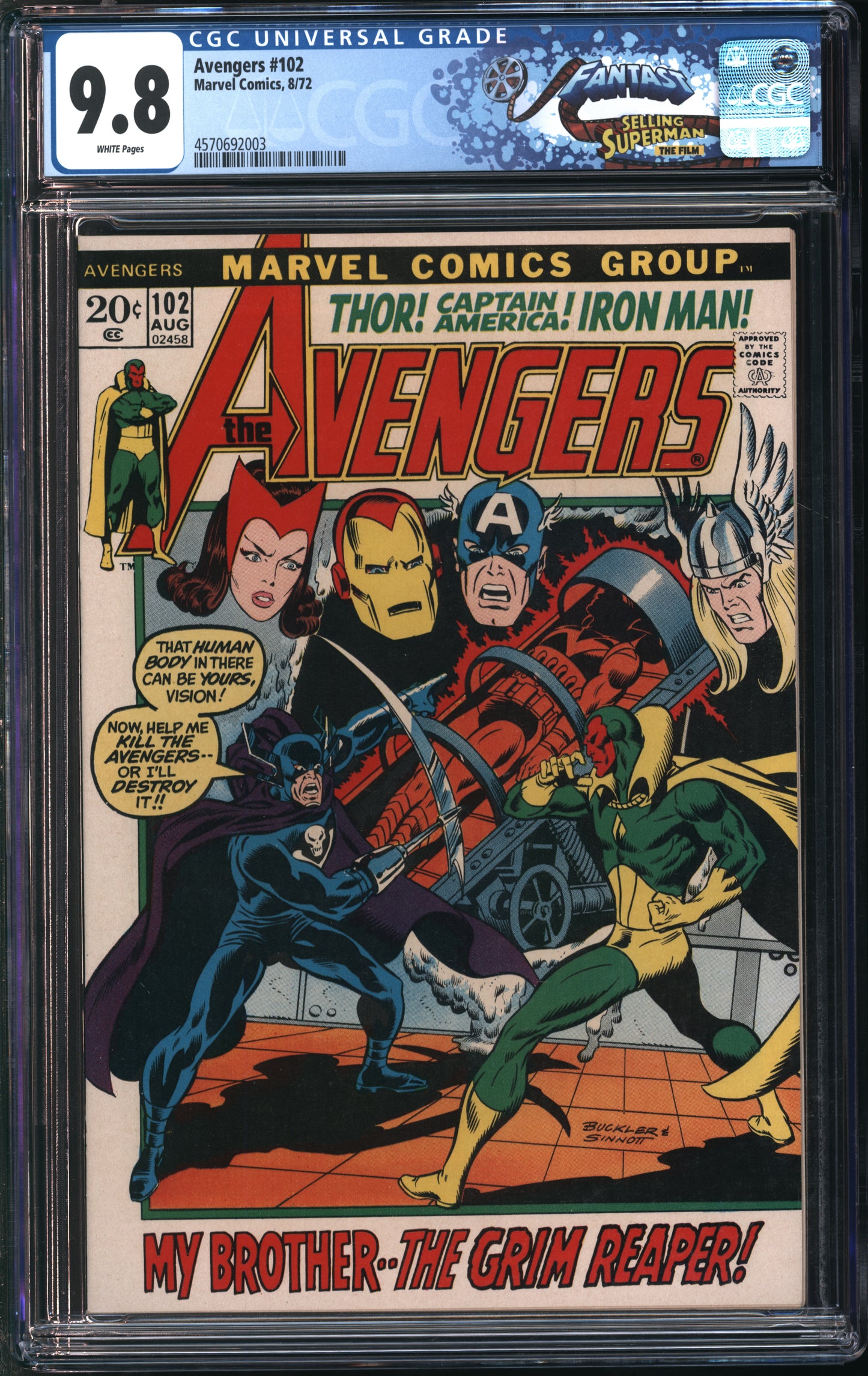 Marvel Comics Avengers #102 8/72 FANTAST CGC 9.8 White Pages