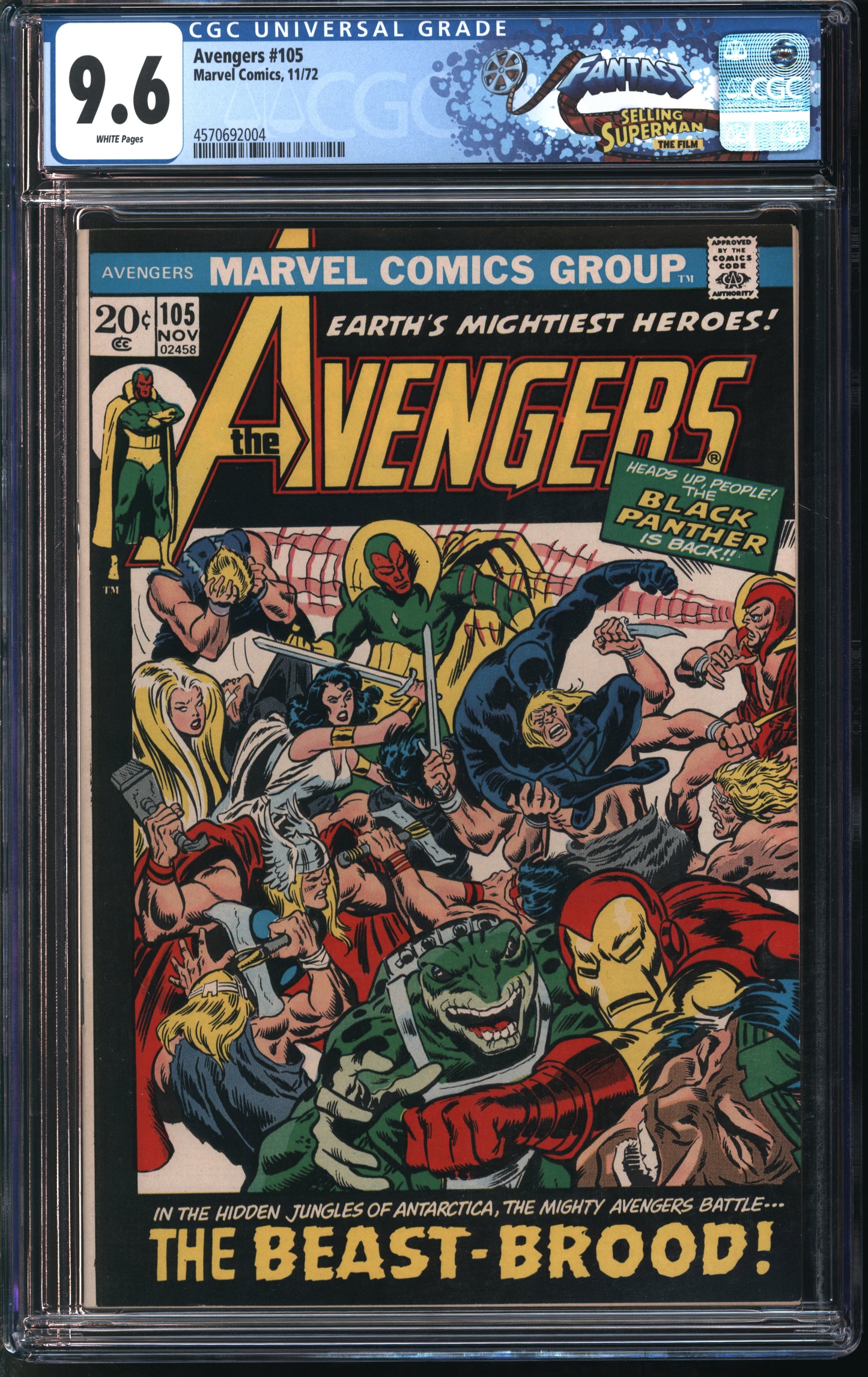 Marvel Comics Avengers #105 11/72 FANTAST CGC 9.6 White Pages