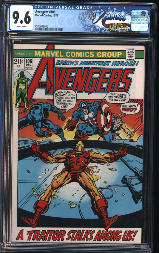 Marvel Comics Avengers #106 12/72 FANTAST CGC 9.6 White Pages