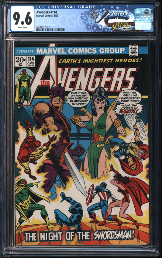 Marvel Comics Avengers #114 8/73 FANTAST CGC 9.6 White Pages