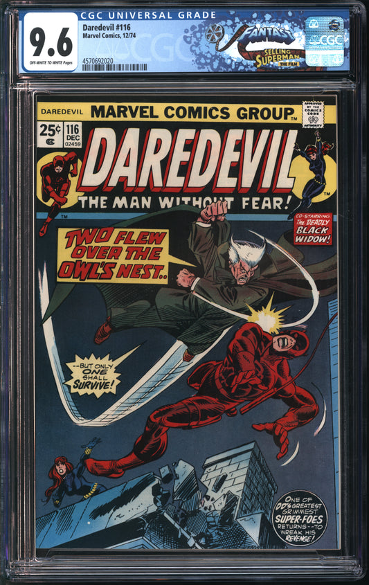 Marvel Comics Daredevil #116 12/74 FANTAST CGC 9.6 Off-White to White Pages