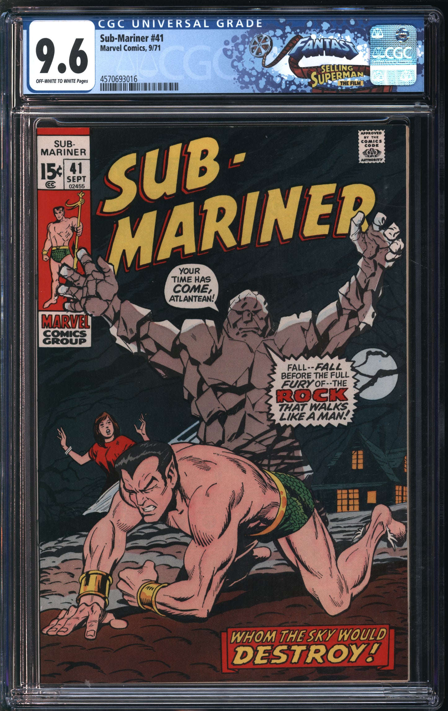 Marvel Comics Sub-Mariner #41 9/71 FANTAST CGC 9.6 Off-White to White Pages