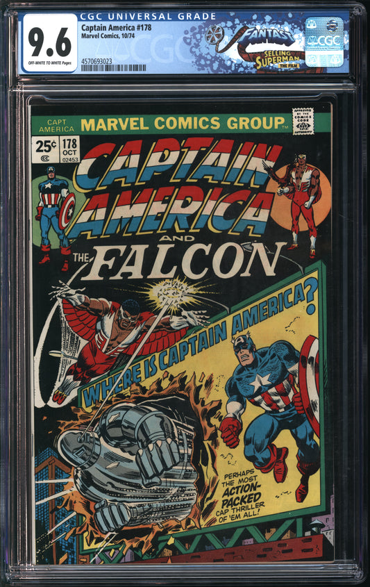 Marvel Comics Captain America #178 10/74 FANTAST CGC 9.6 Off-White to White Pages