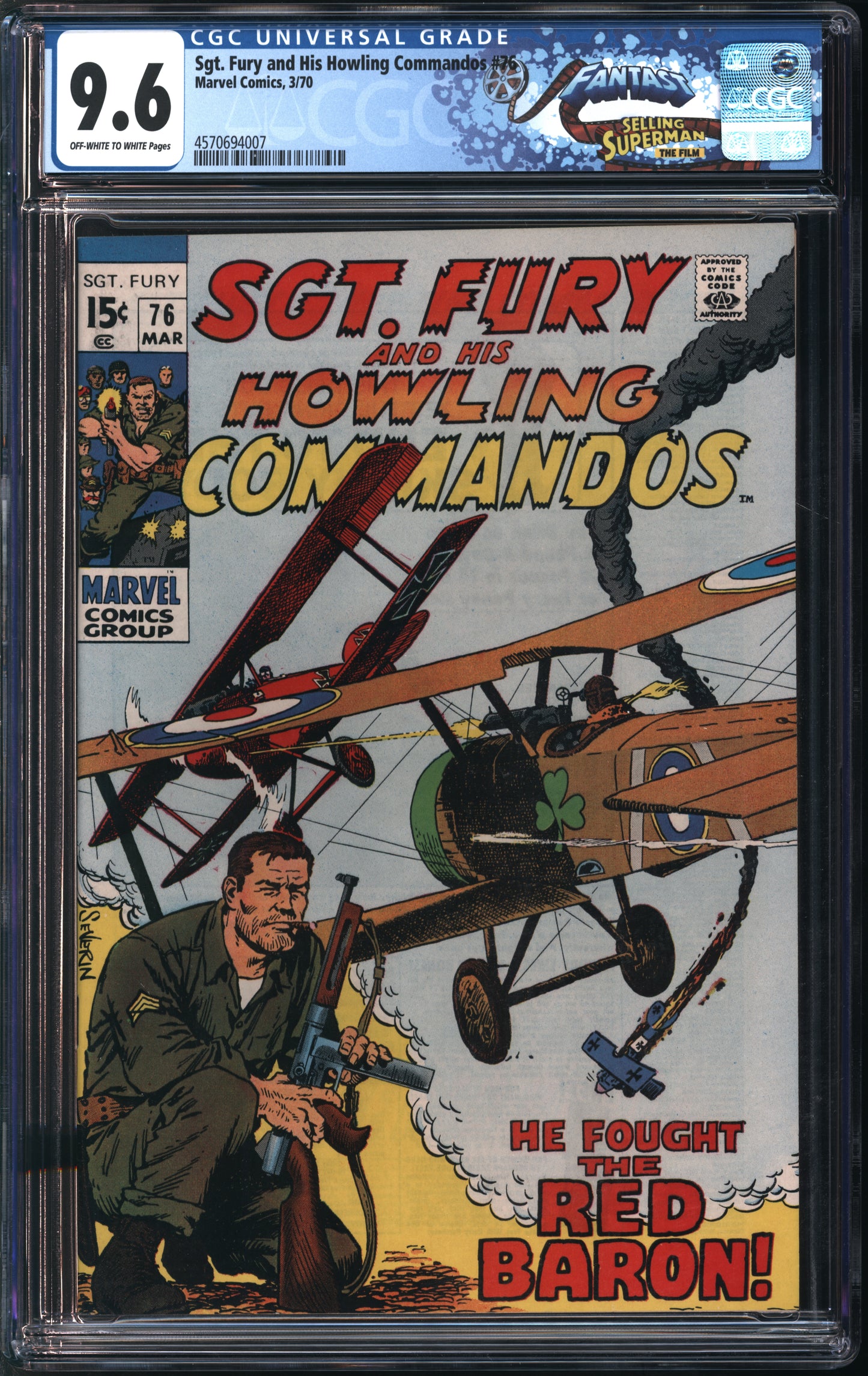 Marvel Comics Sgt. Fury and His Howling Commandos #76 3/70 FANTAST CGC 9.6 Off-White to White Pages