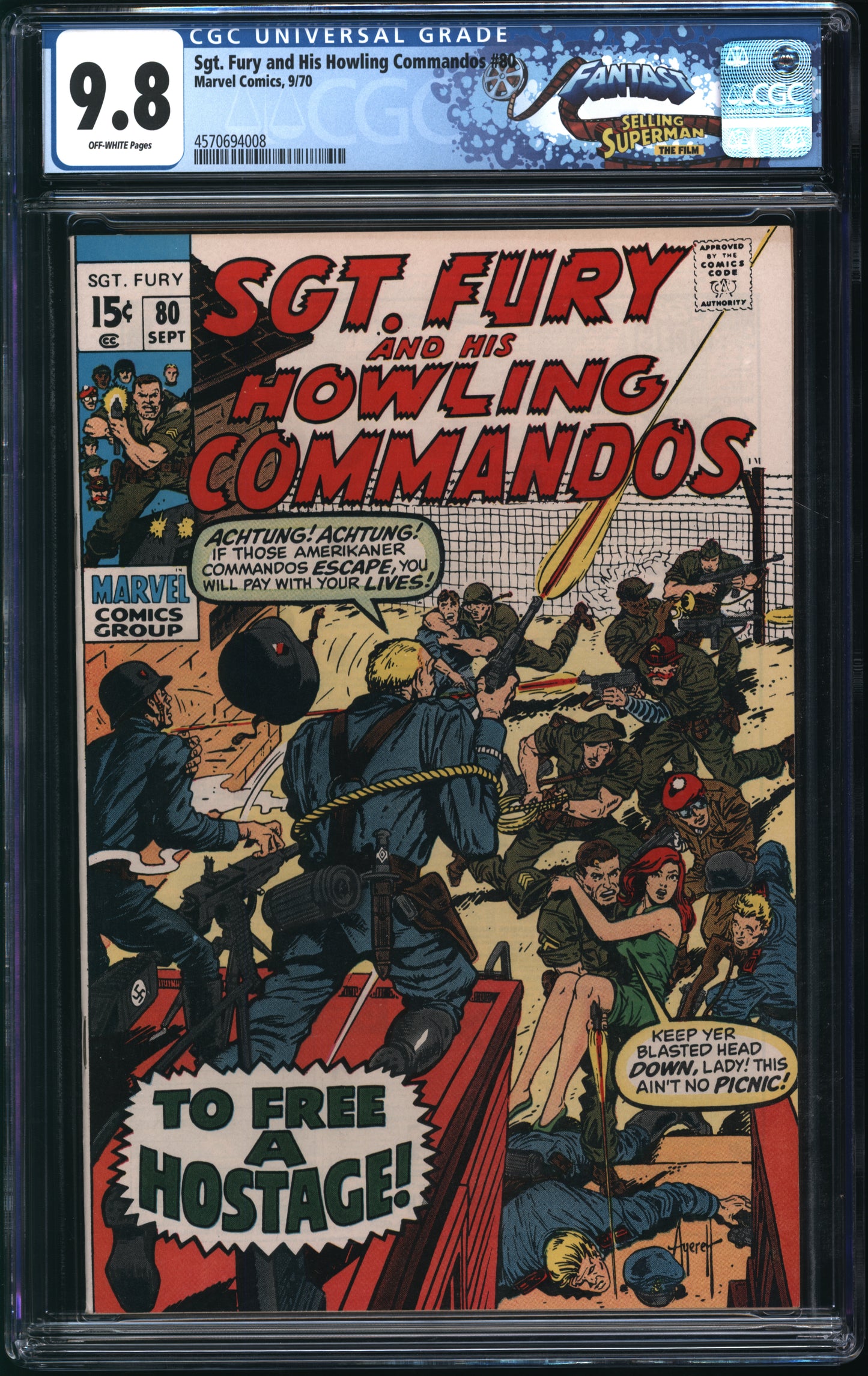 Marvel Comics Sgt. Fury and his Howling Commandos #80 9/70 FANTAST CGC 9.8 Off-White Pages