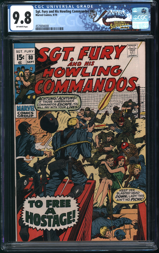 Marvel Comics Sgt. Fury and his Howling Commandos #80 9/70 FANTAST CGC 9.8 Off-White Pages