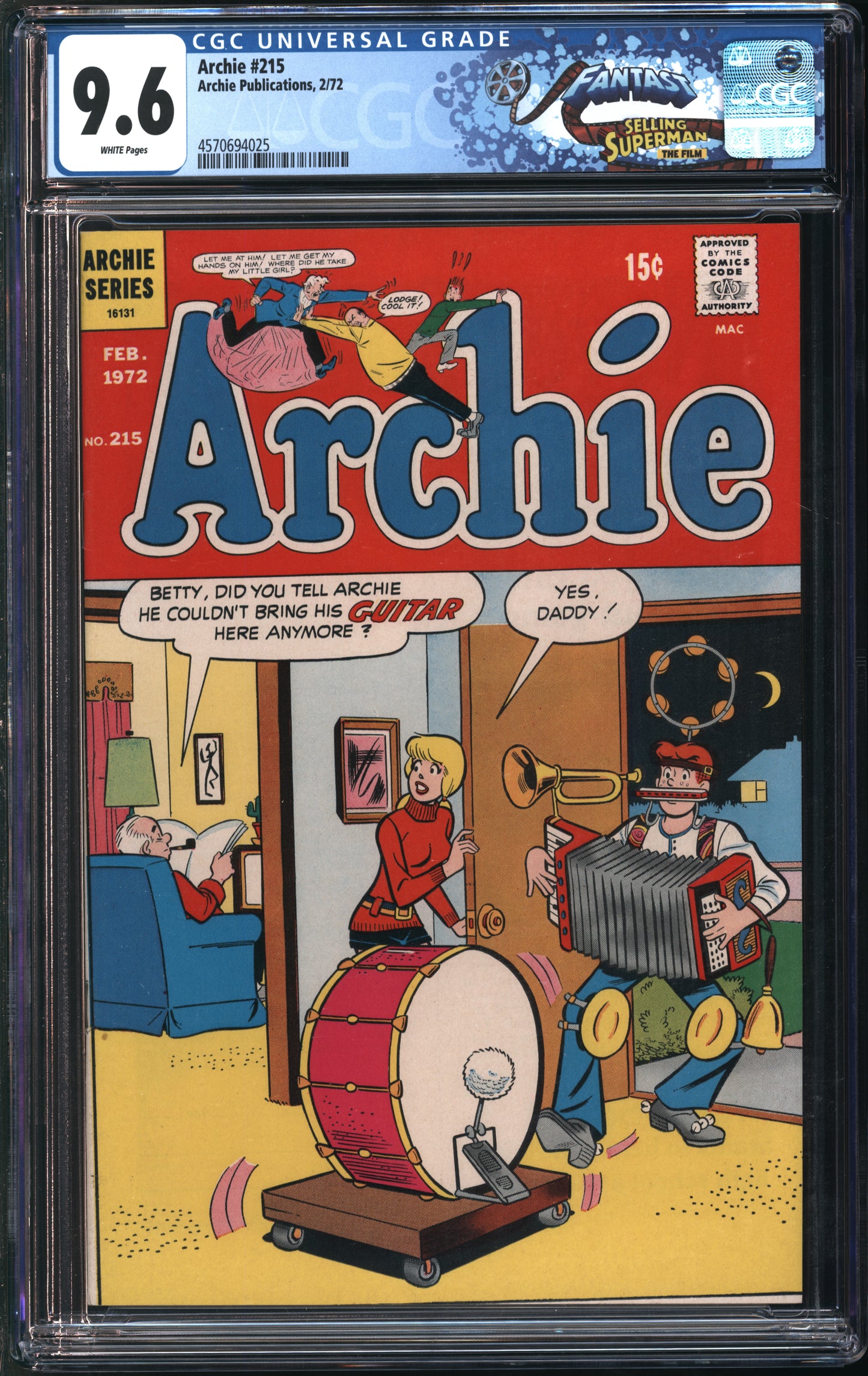 Archie Pub. Archie #215 2/72 FANTAST CGC 9.6 White Pages