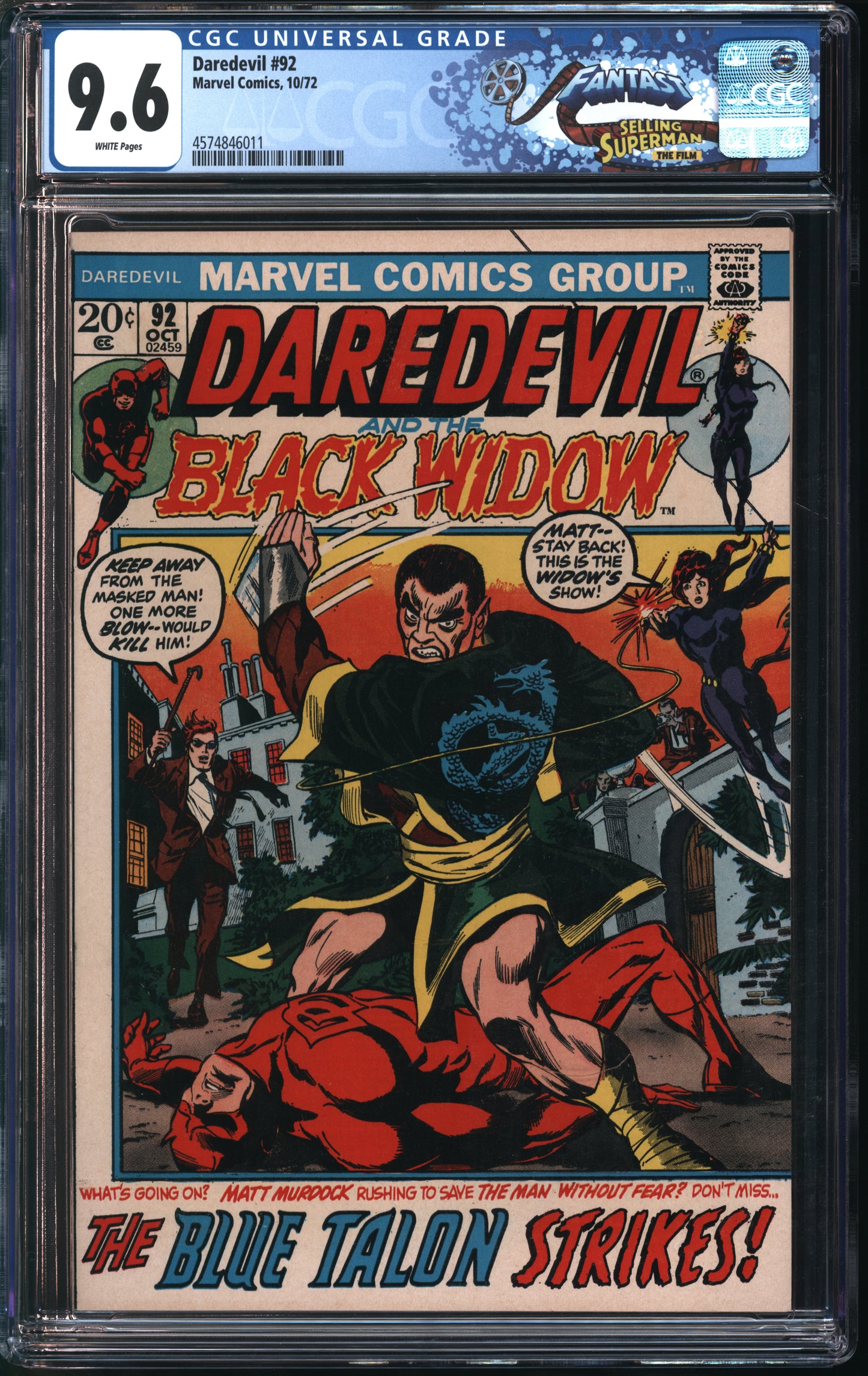 Marvel Comics Daredevil #92 10/72 FANTAST CGC 9.6 White Pages