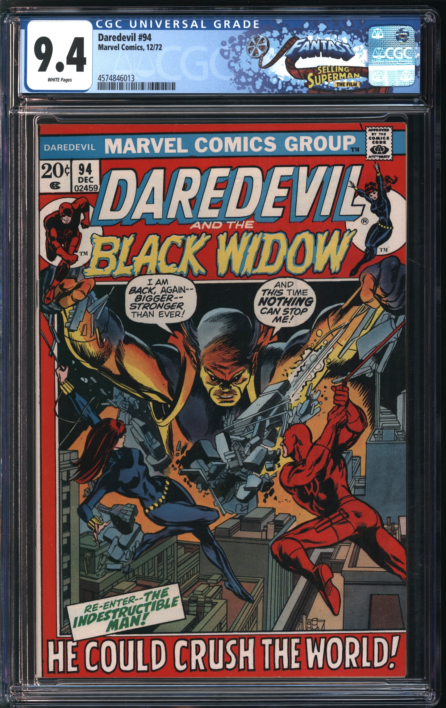 Marvel Comics Daredevil #94 12/72 FANTAST CGC 9.4 White Pages