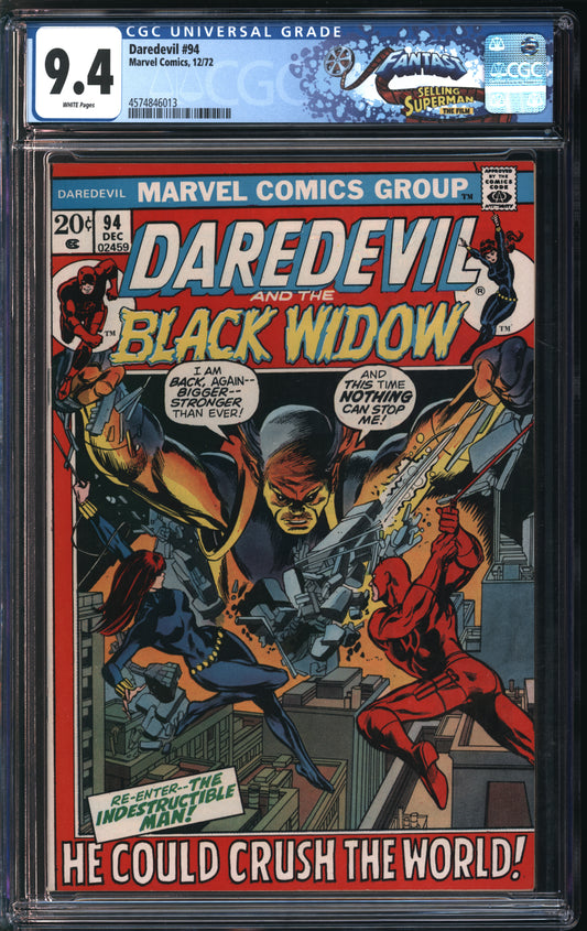 Marvel Comics Daredevil #94 12/72 FANTAST CGC 9.4 White Pages