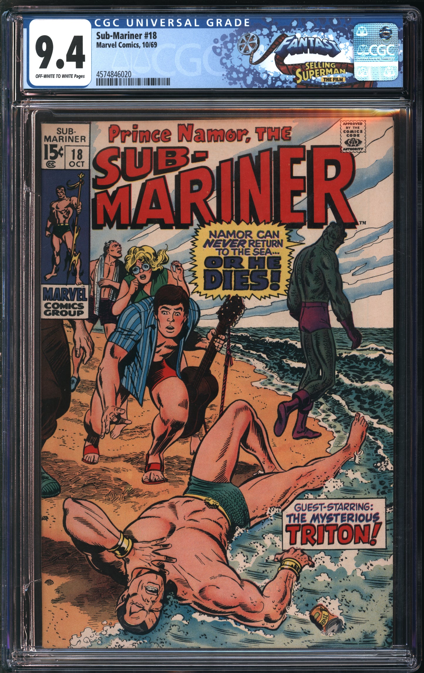 Marvel Comics Sub-Mariner #18 10/69 FANTAST CGC 9.4 Off-White to White Pages