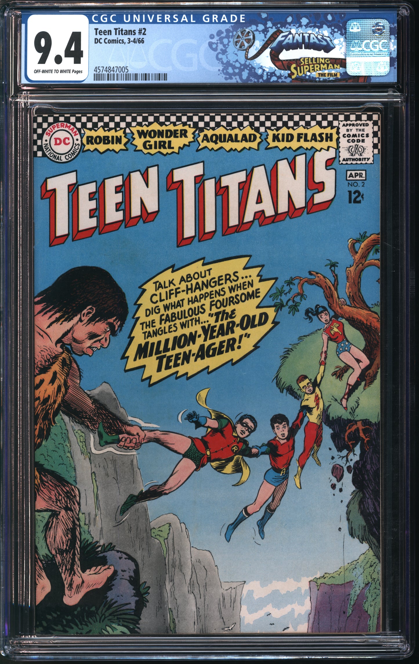 D.C. Comics Teen Titans #2 3-4/66 FANTAST CGC 9.4 Off-White to White Pages