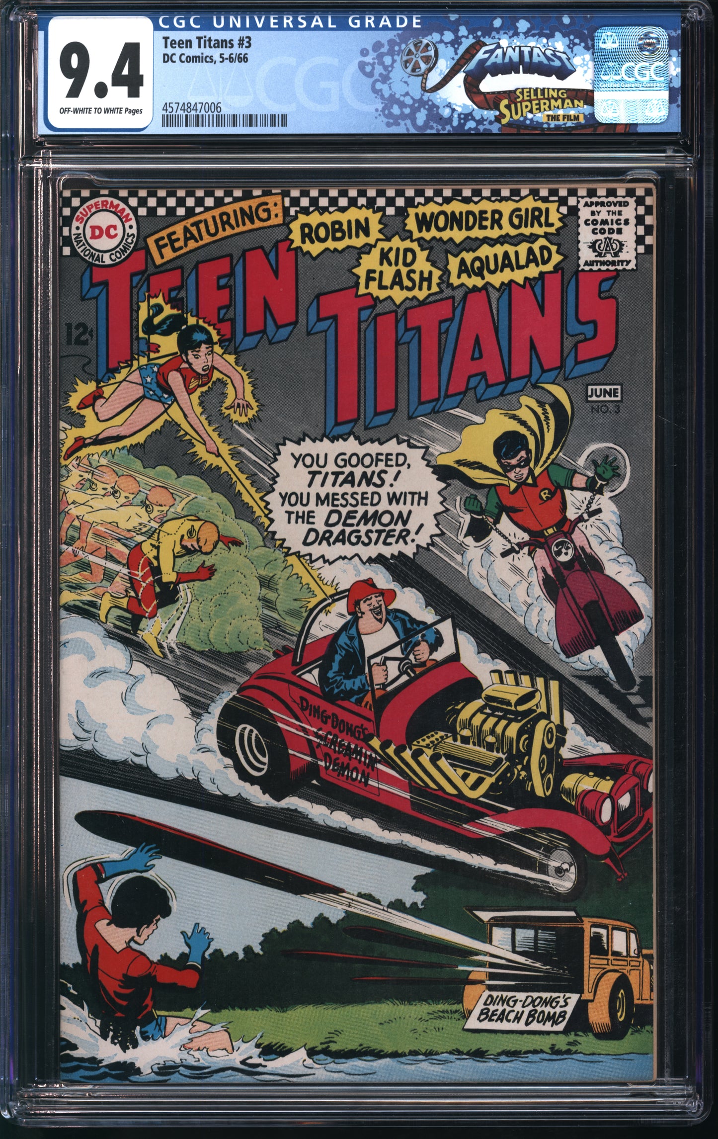 D.C. Comics Teen Titans #3 5-6/66 FANTAST CGC 9.4 Off-White to White Pages