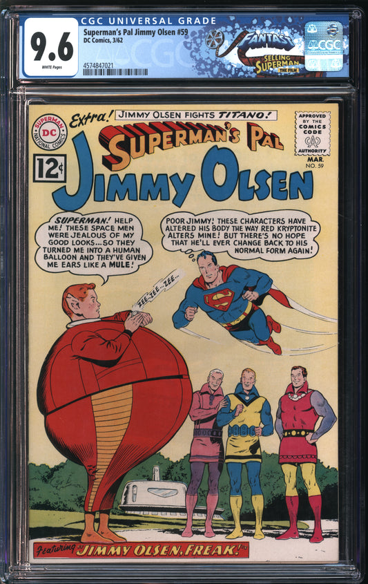 D.C. Comics Superman's Pal Jimmy Olsen #59 3/62 FANTAST CGC 9.6 White Pages