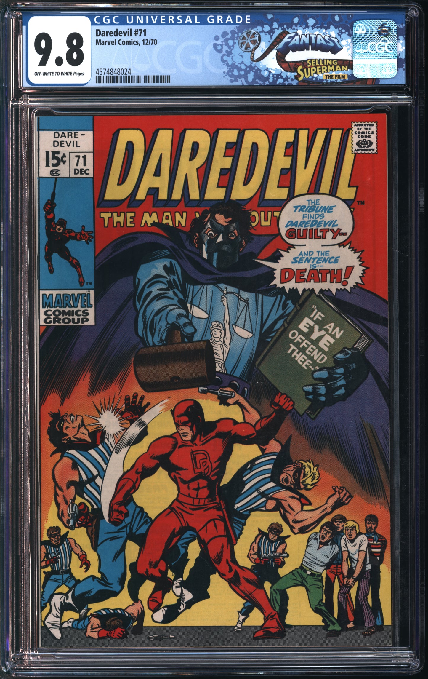 Marvel Comics Daredevil #71 12/70 FANTAST CGC 9.8 Off-White to White Pages