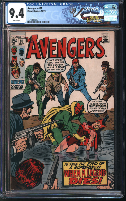 Marvel Comics Avengers #81 10/70 FANTAST CGC 9.4 White Pages