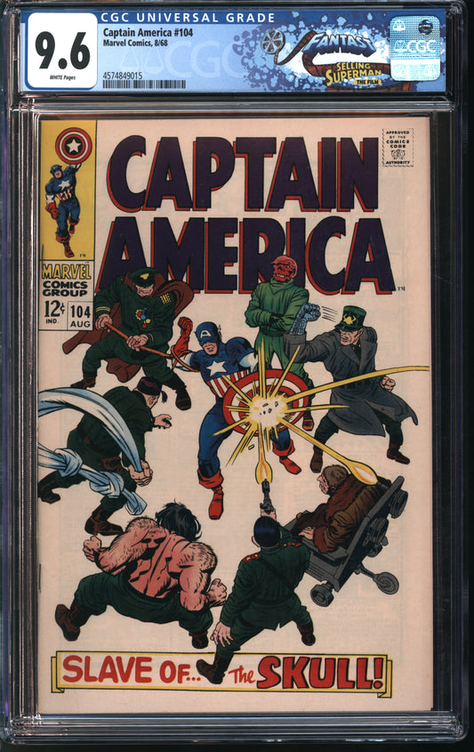 Marvel Comics Captain America #104 8/68 FANTAST CGC 9.6 White Pages