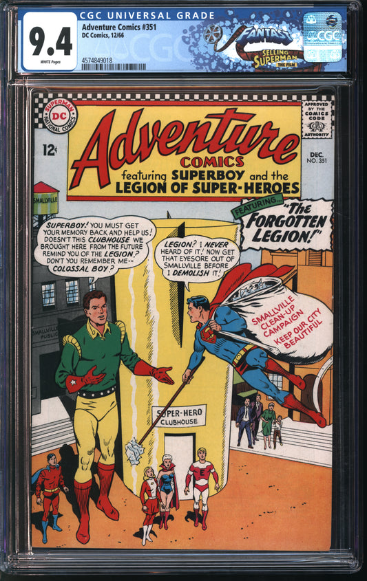 D.C. Comics Adventure Comics #351 12/66 FANTAST CGC 9.4 White Pages