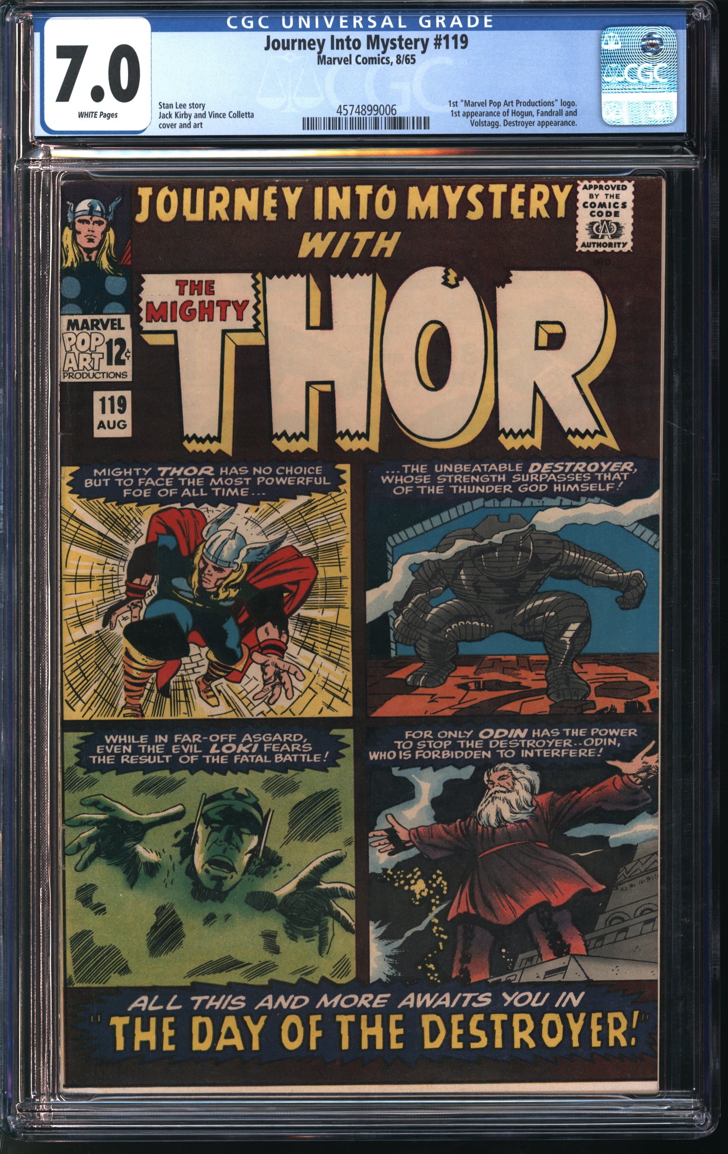 Marvel Comics Journey Into Mystery #119 8/65 CGC 7.0 White Pages