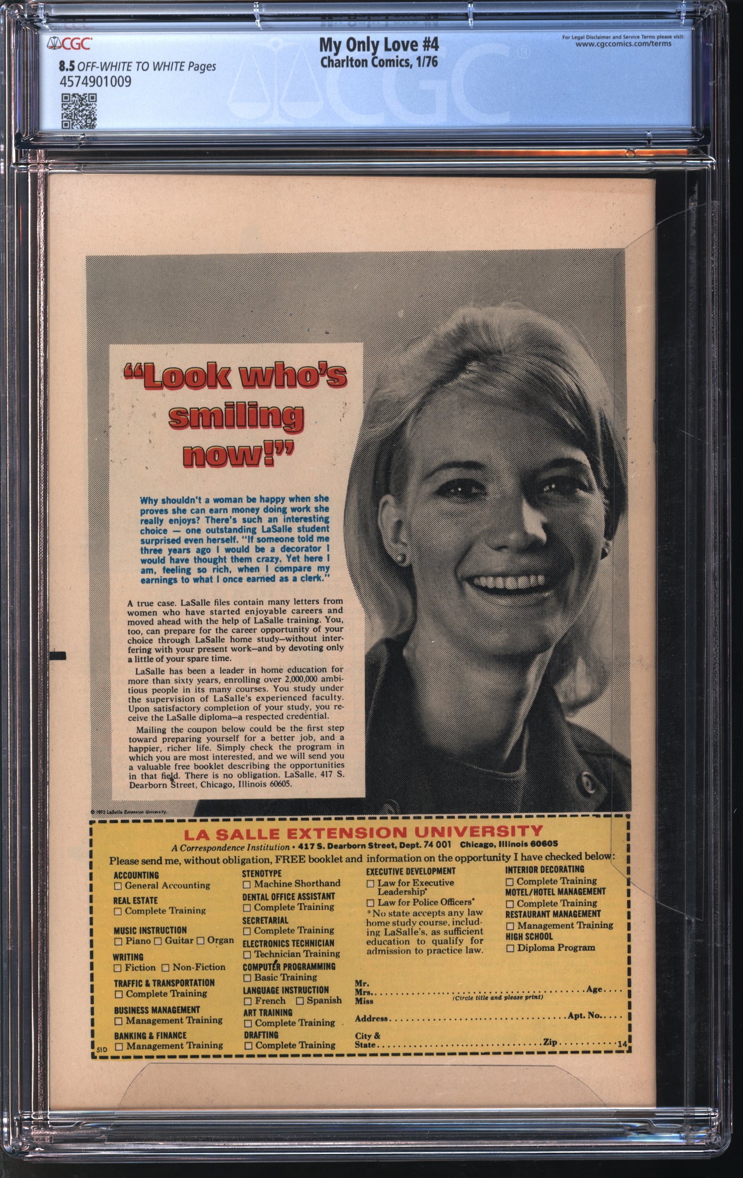 Charlton Comics My Love #4 1/76 CGC 8.5 Off-White to White Pages