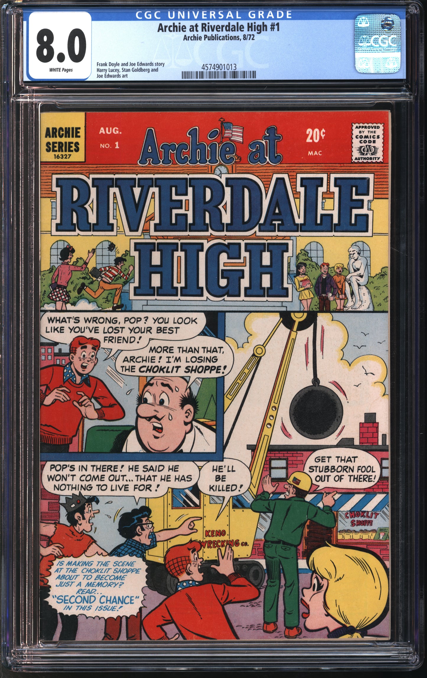 Archie Publications Archie at Riverdale High #1 8/72 CGC 8.0 White Pages