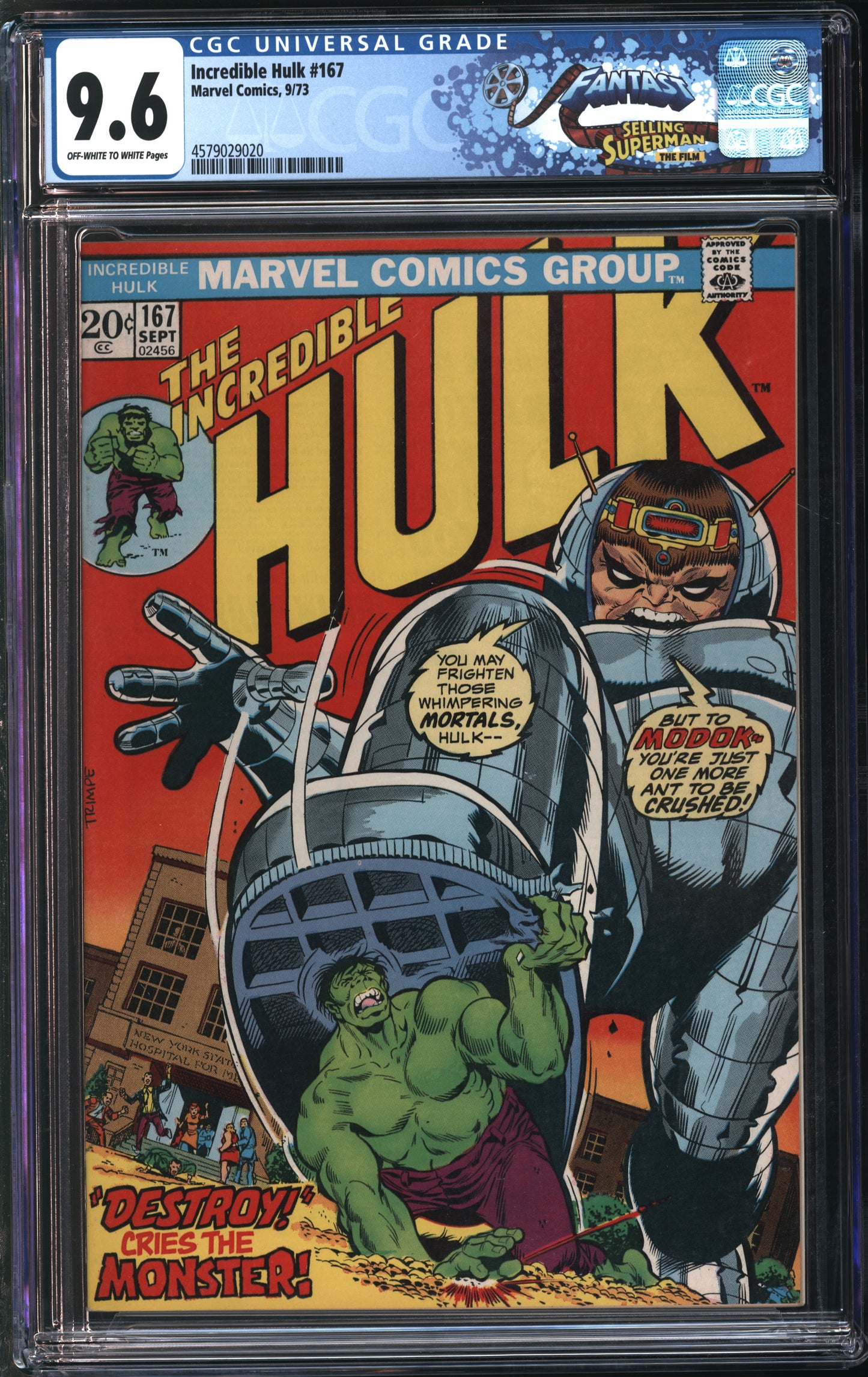 Marvel Comics Incredible Hulk #167 9/73 FANTAST CGC 9.6 Off-White to White Pages