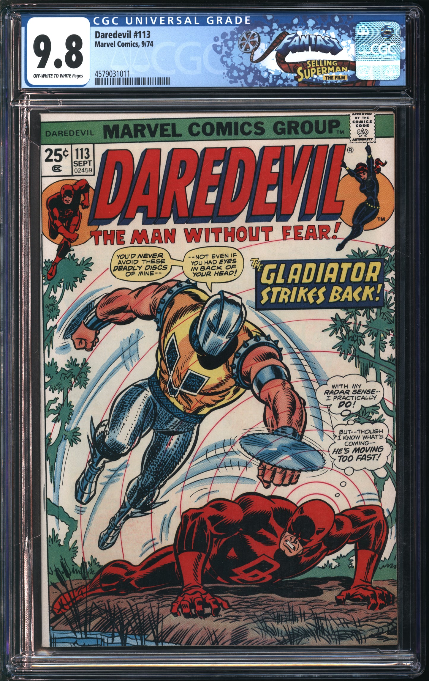Marvel Comics Daredevil #113 9/74 FANTAST CGC 9.8 Off-White to White Pages