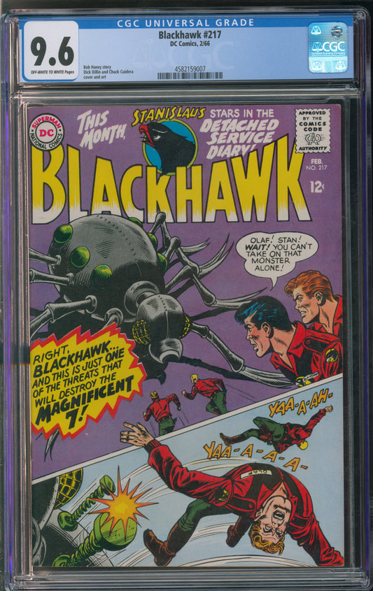 D.C. Comics Blackhawk #217 2/66 CGC 9.6 Off-White to White Pages