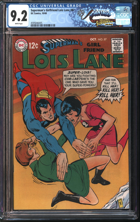 D.C. Comics Superman's Girlfriend Lois Lane #87 10/68 FANTAST CGC 9.2 White Pages