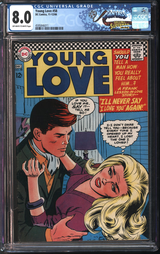 D.C. Comics Young Love #58 11-12/66 FANTAST CGC 8.0 Off-White to White Pages