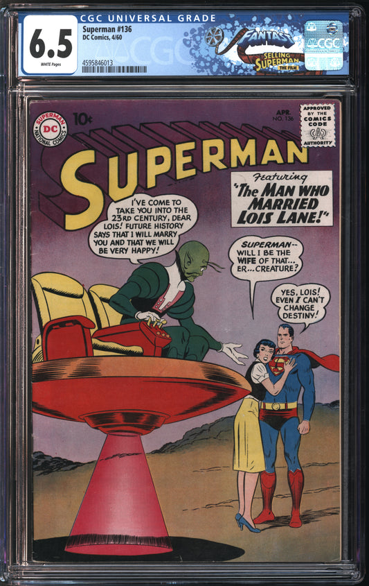 D.C. Comics Superman #136 4/60 FANTAST CGC 6.5 White Pages