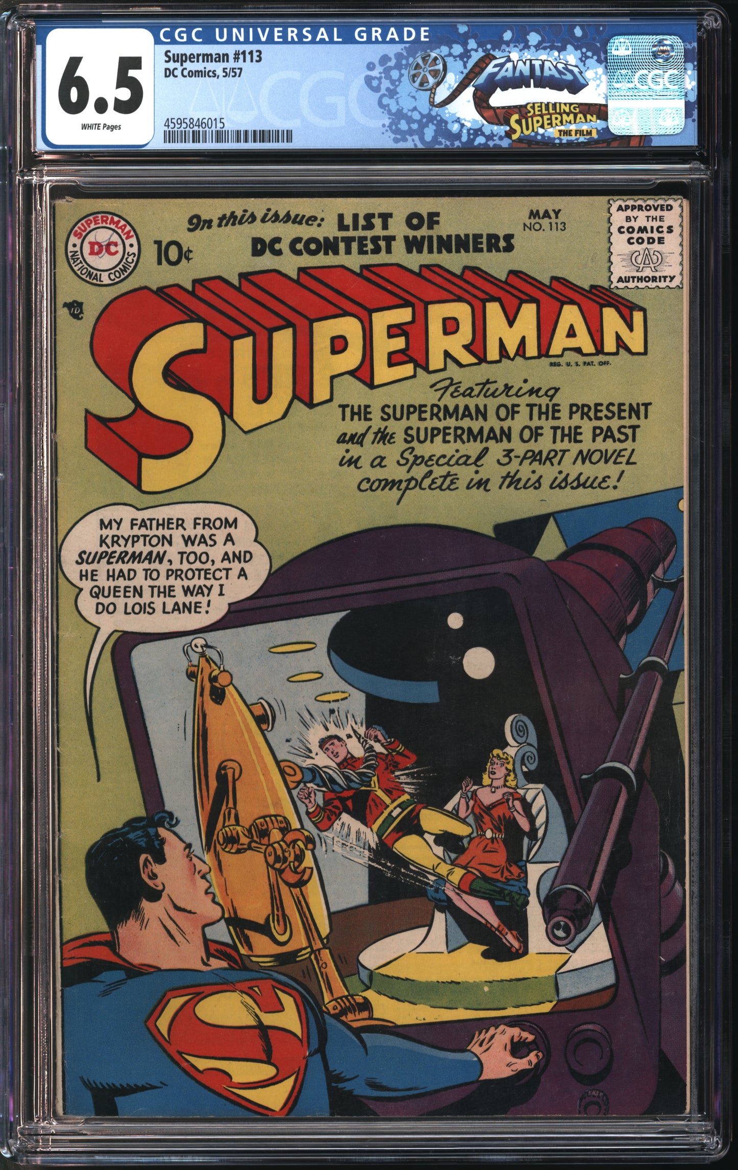 D.C. Comics Superman #113 5/57 FANTAST CGC 6.5 White Pages